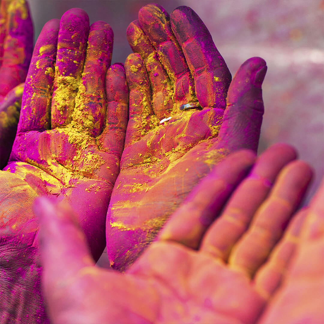 odgers berndtson - yellow and purple paints on various hands (charity)